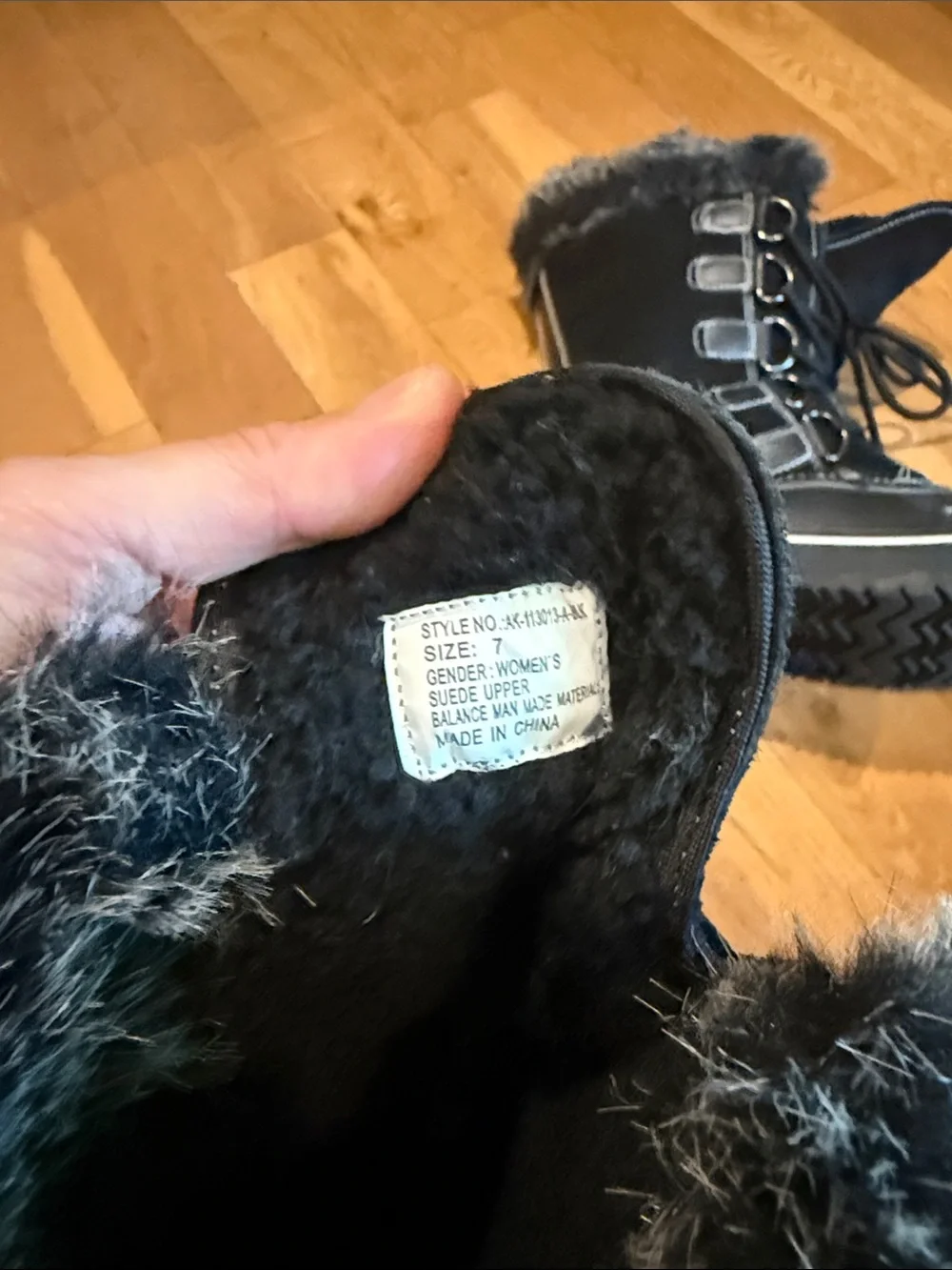 Waterproof Black Faux-Fur Lace-Up Winter Boots